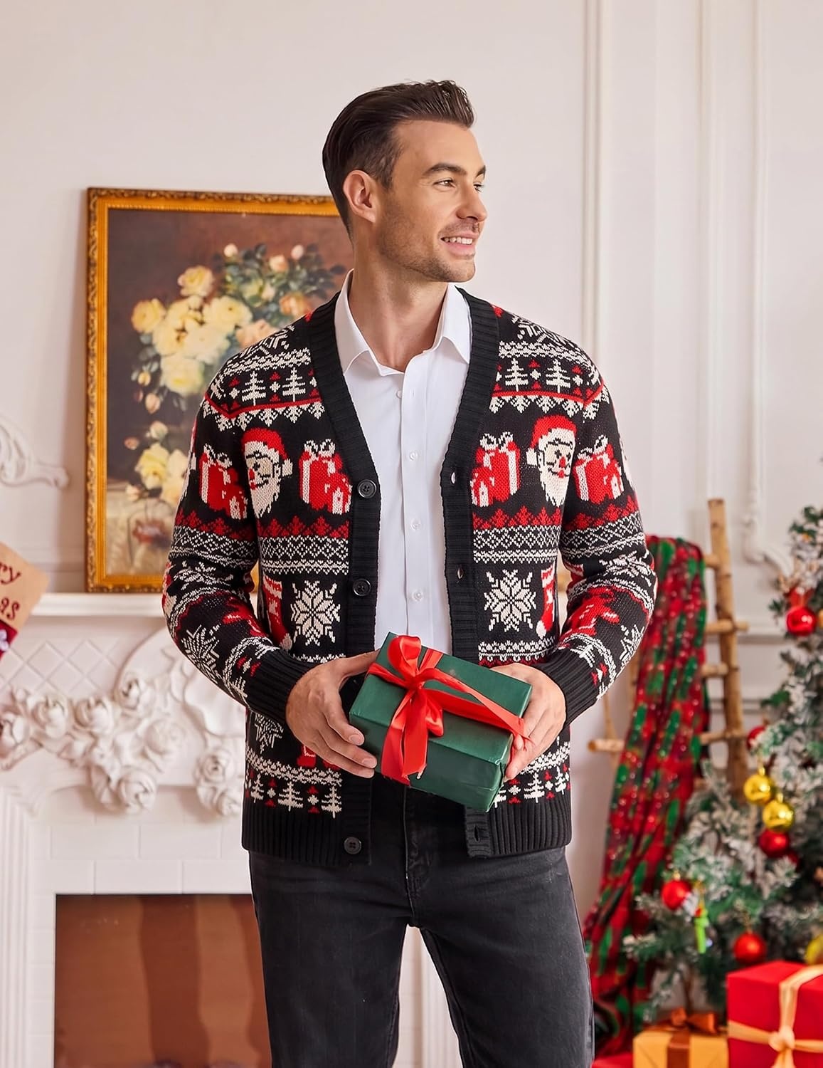 image:imageCOOFANDY Mens Ugly Christmas Sweater Knitted Christmas Cardigan SweaterChristmas Santagift