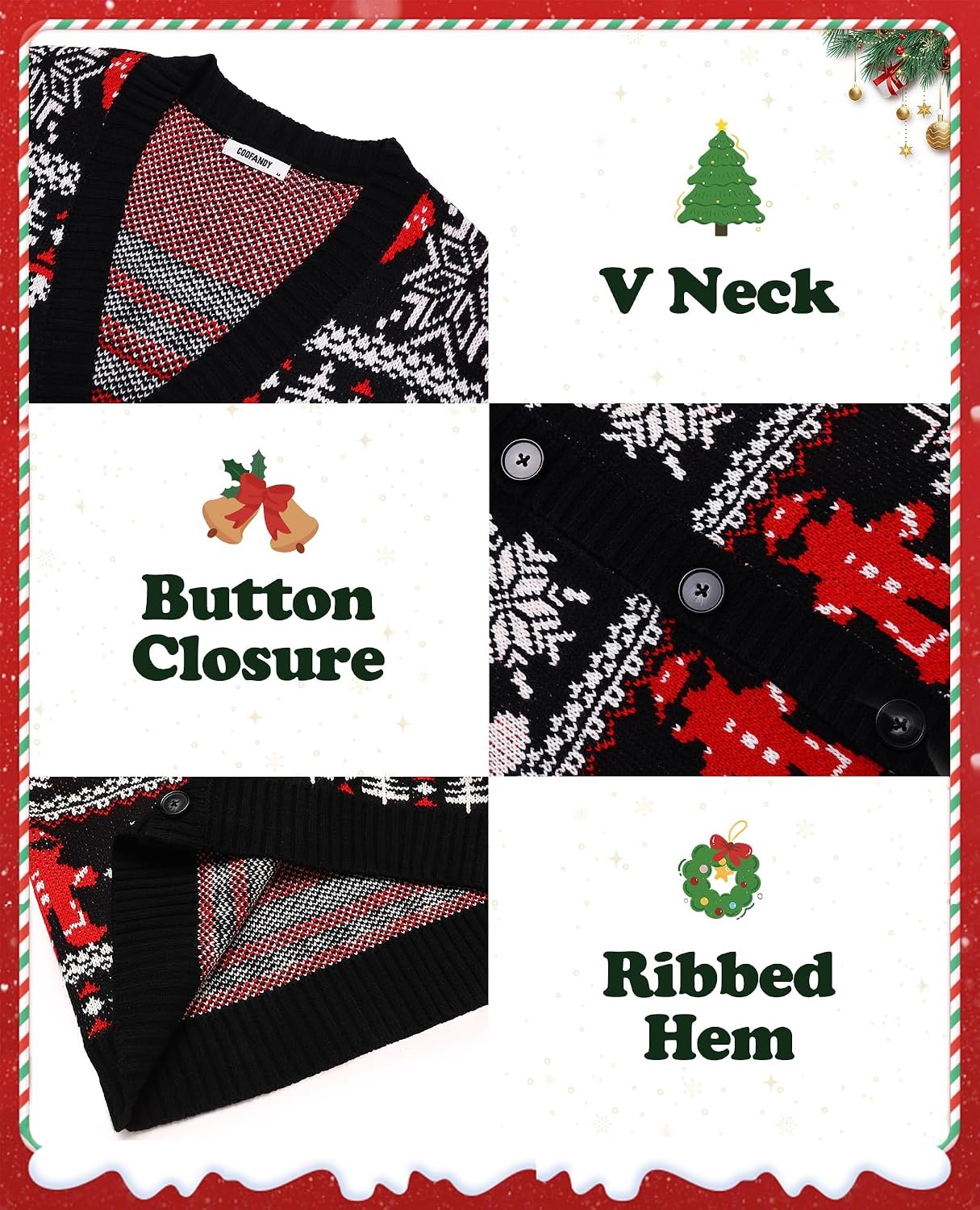 image:imageCOOFANDY Mens Ugly Christmas Sweater Knitted Christmas Cardigan SweaterChristmas Santagift