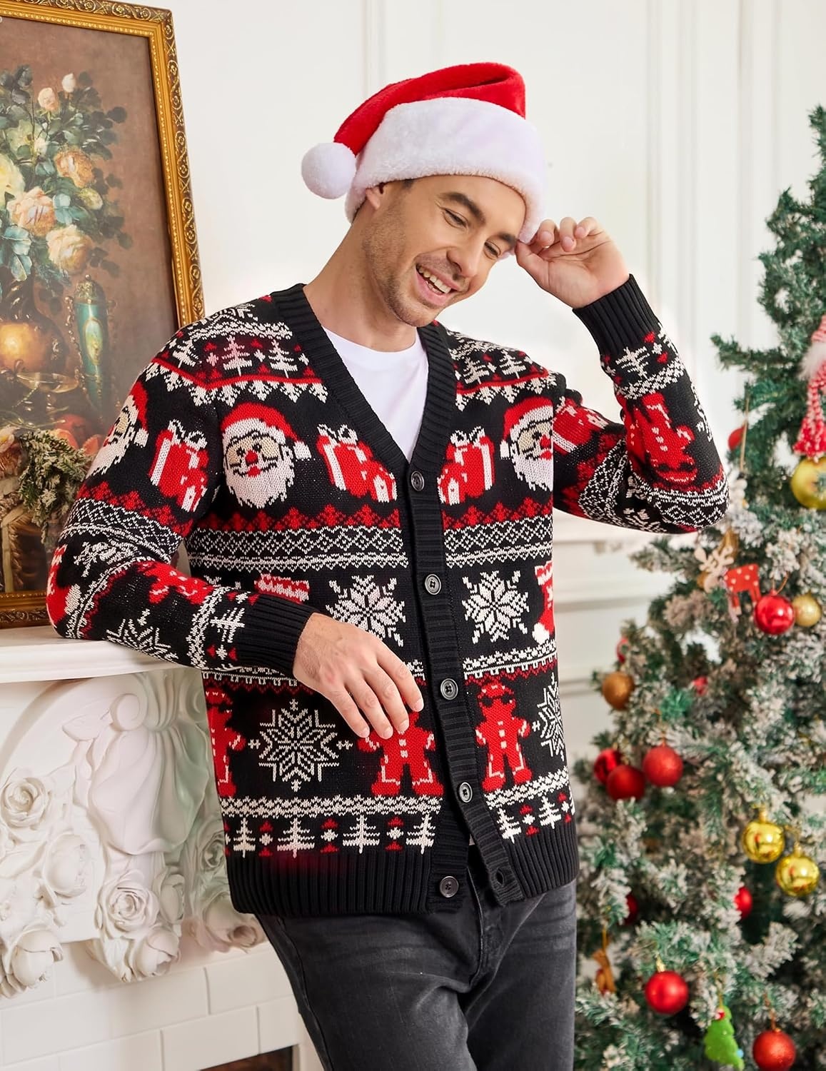 image:imageCOOFANDY Mens Ugly Christmas Sweater Knitted Christmas Cardigan SweaterChristmas Santagift