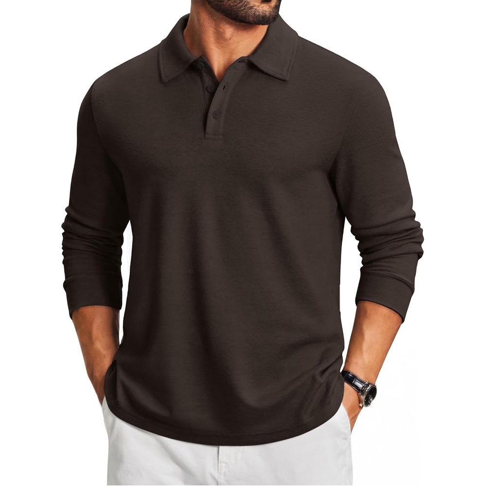 image:imageCOOFANDY Mens Knit Polo Shirt Long Sleeve Polo Sweaters Casual Golf ShirtsBrown