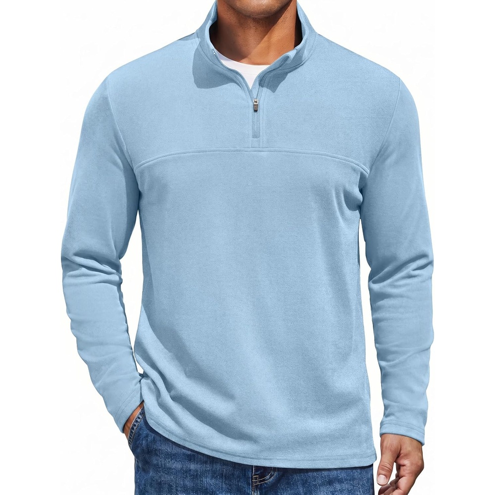 image:imageCOOFANDY Mens Quarter Zip Pullover Mock Neck Sweatshirt Half Zip SweaterLight Blue