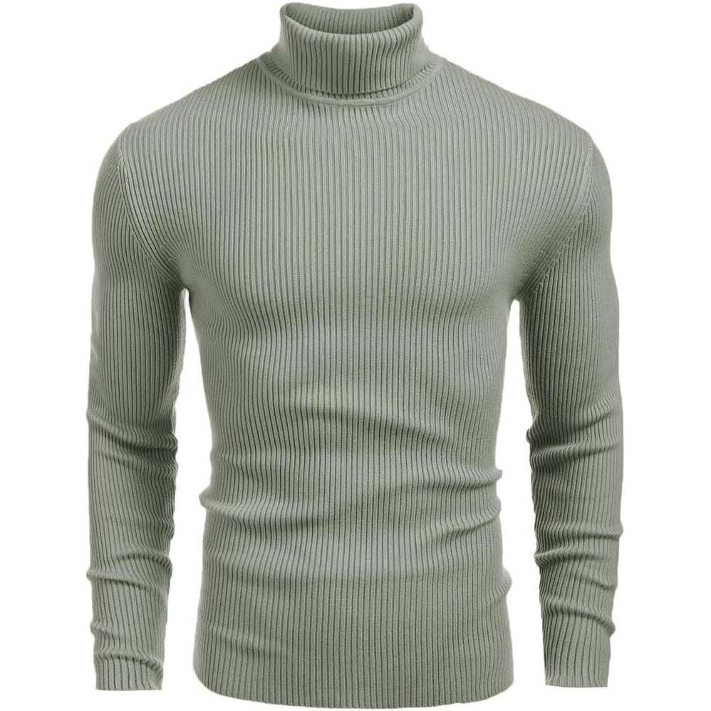 image:imageCOOFANDY Mens Ribbed Slim Fit Knitted Pullover Casual Turtleneck SweaterSage Green