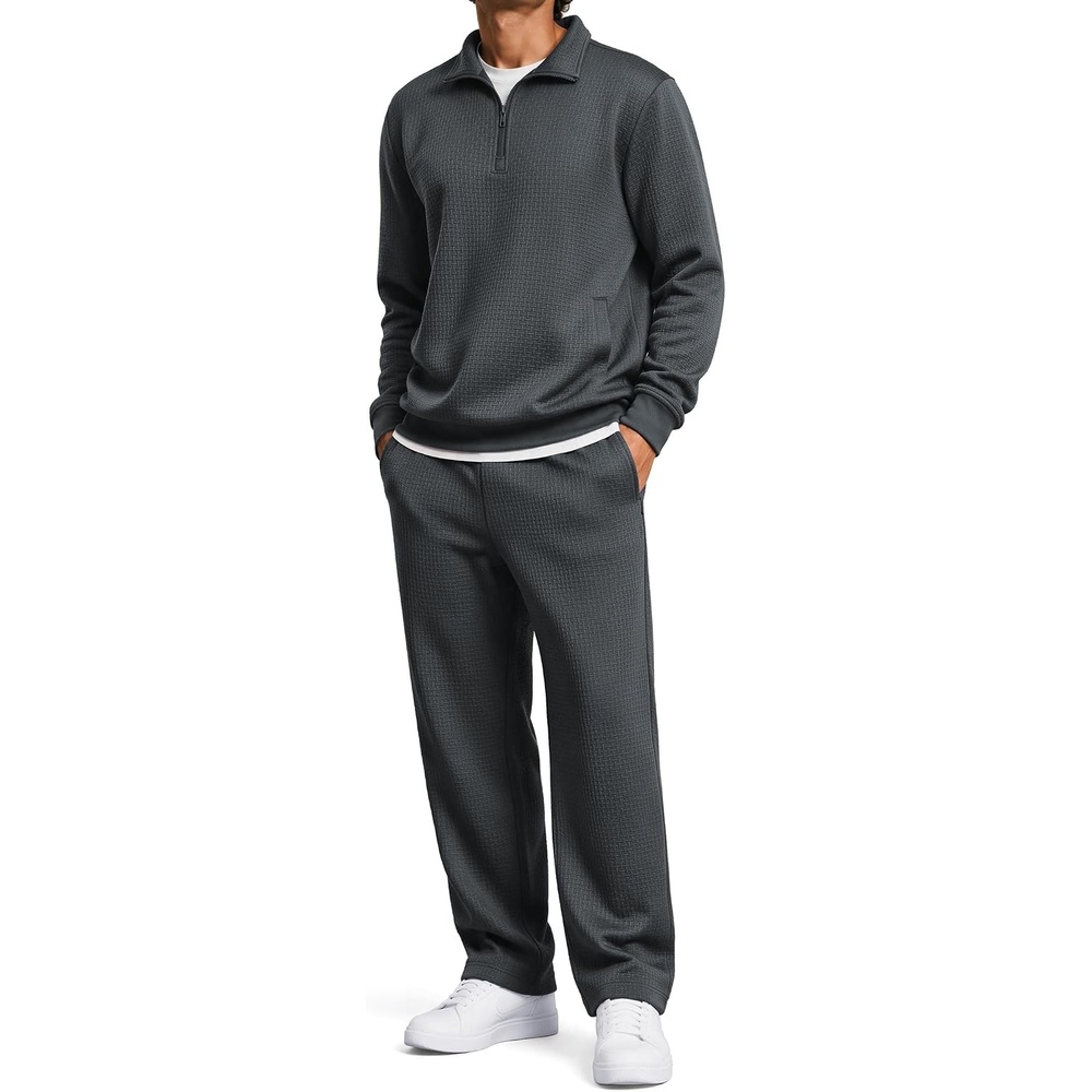 image:imageCOOFANDY Mens Sweatsuit 2 Piece Set 14 Zip Mock Neck Tracksuit Relaxed FitDark Grey
