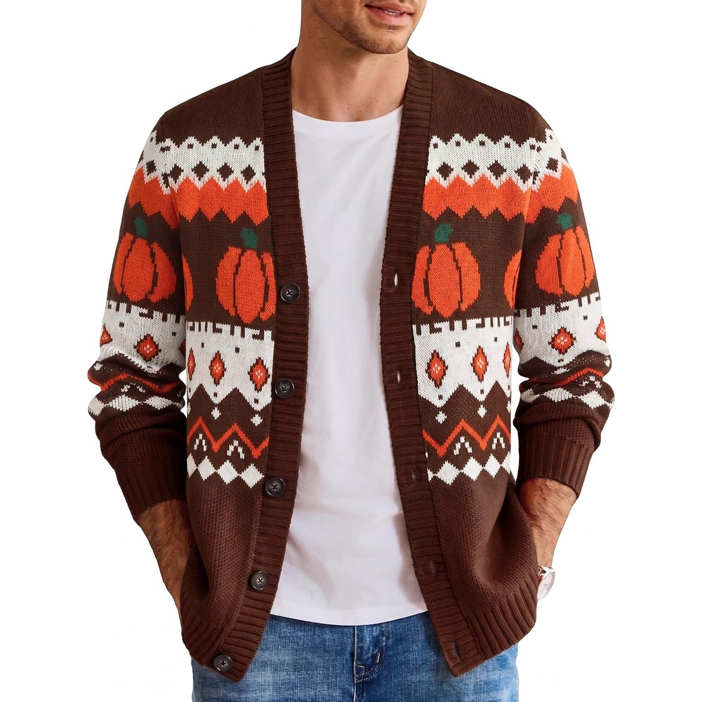 image:imageCOOFANDY Mens Ugly Christmas Sweater Knitted Christmas Cardigan SweaterBlack Halloween Pumpkins