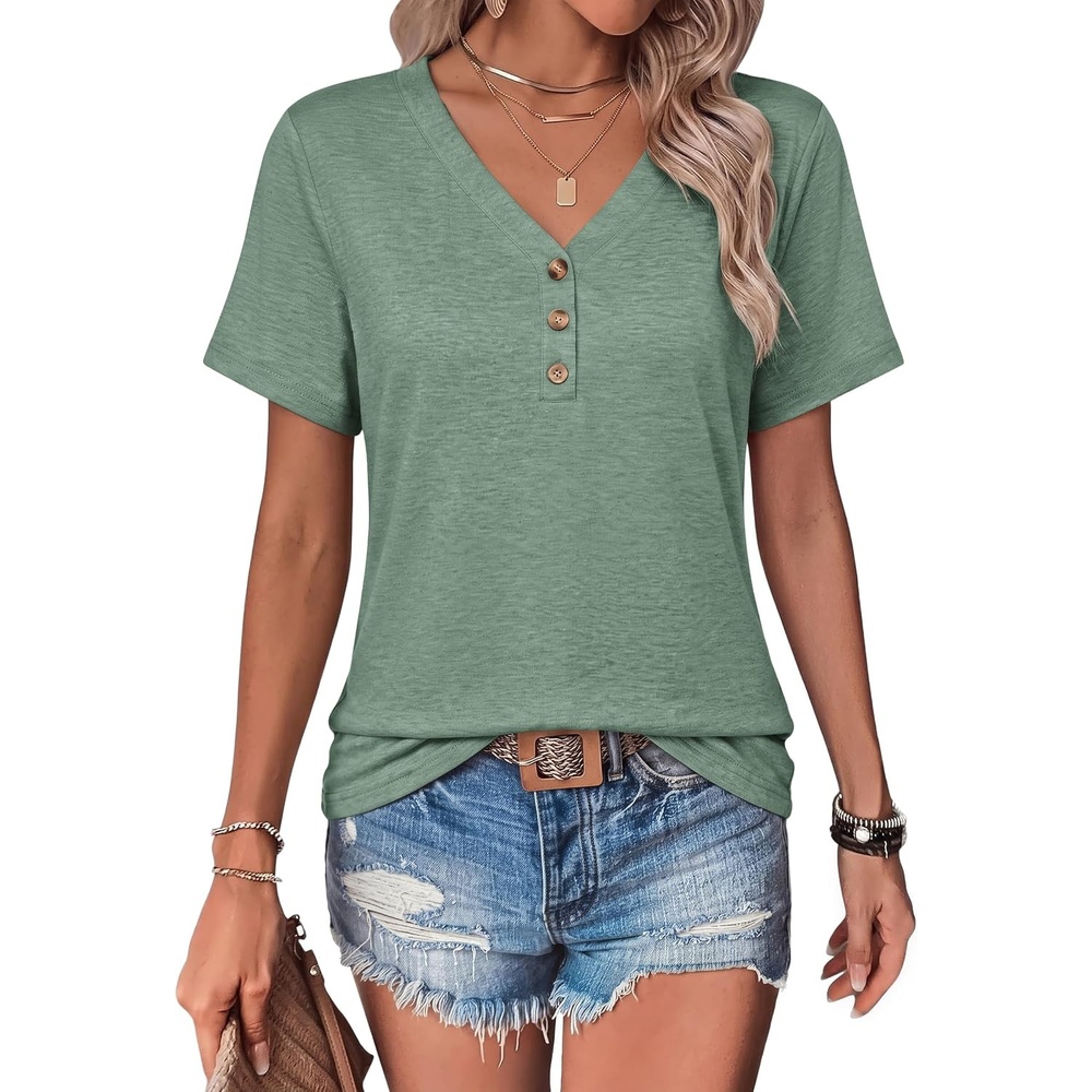 image:imageCOOFANDY Womens V Neck T Shirts Short Sleeve Tee Summer Loose Casual TopsLight Green
