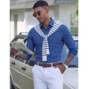 COOFANDY Mens Dress Shirt Long Sleeve Wrinkle Free Casual Button Down Shirt(White &Blue Square)