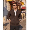 COOFANDY Men’s Full Zip Cardigan Sweaters Mock Neck Knitwear with Pattern(Chestnut Brown)