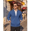 COOFANDY Men’s Full Zip Cardigan Sweaters Mock Neck Knitwear with Pattern(Demin Blue)