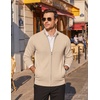 COOFANDY Men’s Full Zip Cardigan Sweaters Mock Neck Knitwear with Pattern(Khaki)