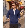 COOFANDY Men’s Full Zip Cardigan Sweaters Mock Neck Knitwear with Pattern(Navy Blue)
