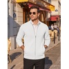 COOFANDY Men’s Full Zip Cardigan Sweaters Mock Neck Knitwear with Pattern(White)