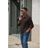 COOFANDY Men’s Knit Polo Shirt Long Sleeve Polo Sweaters Casual Golf Shirts(Brown)