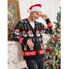 COOFANDY Mens Ugly Christmas Sweater Knitted Christmas Cardigan Sweater(Black and Red-reindee&santa)