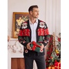 COOFANDY Mens Ugly Christmas Sweater Knitted Christmas Cardigan Sweater(Black-reindeer-santa&cane)