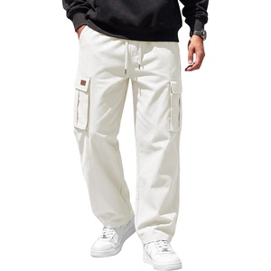 COOFANDY Men Casual Cargo Pants Hiking Joggers Sweatpant with Multi Pockets(White)