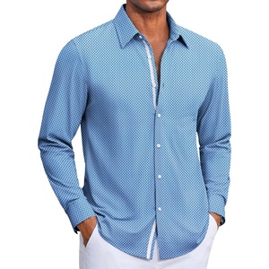 COOFANDY Mens Dress Shirt Long Sleeve Wrinkle Free Casual Button Down Shirt(Blue&white Star)