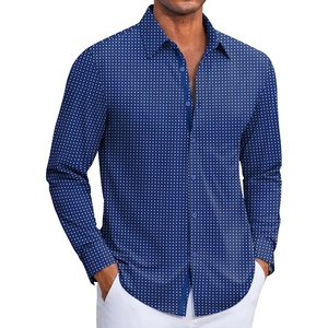 COOFANDY Mens Dress Shirt Long Sleeve Wrinkle Free Casual Button Down Shirt(White &Blue Square)