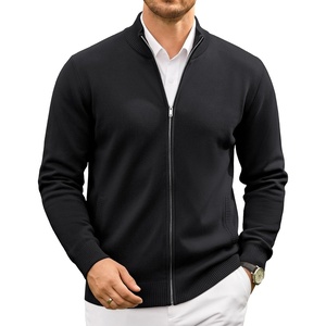 COOFANDY Men’s Full Zip Cardigan Sweaters Mock Neck Knitwear with Pattern(Black)
