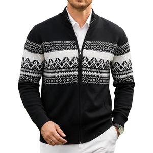 COOFANDY Men’s Full Zip Cardigan Sweaters Mock Neck Knitwear with Pattern(Black Fair Isle)