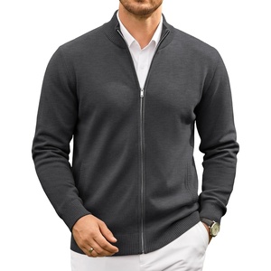 COOFANDY Men’s Full Zip Cardigan Sweaters Mock Neck Knitwear with Pattern(Dark Gray)