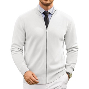 COOFANDY Men’s Full Zip Cardigan Sweaters Mock Neck Knitwear with Pattern(White)