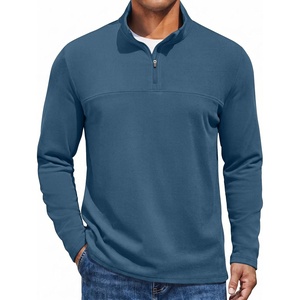 COOFANDY Mens Quarter Zip Pullover Mock Neck Sweatshirt Half Zip Sweater(Grey Blue)