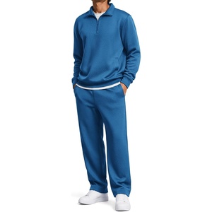 COOFANDY Mens Sweatsuit 2 Piece Set 1/4 Zip Mock Neck Tracksuit Relaxed Fit(Demin Blue)