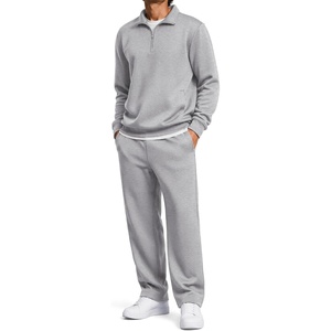 COOFANDY Mens Sweatsuit 2 Piece Set 1/4 Zip Mock Neck Tracksuit Relaxed Fit(Light Grey)