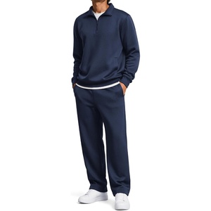 COOFANDY Mens Sweatsuit 2 Piece Set 1/4 Zip Mock Neck Tracksuit Relaxed Fit(Navy Blue)