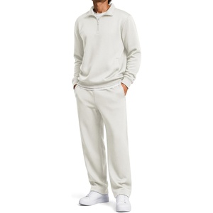 COOFANDY Mens Sweatsuit 2 Piece Set 1/4 Zip Mock Neck Tracksuit Relaxed Fit(Off-white)