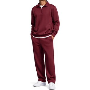 COOFANDY Mens Sweatsuit 2 Piece Set 1/4 Zip Mock Neck Tracksuit Relaxed Fit(Wine Red)