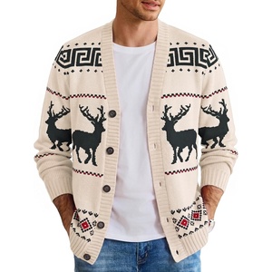 COOFANDY Mens Ugly Christmas Sweater Knitted Christmas Cardigan Sweater(Beige-christmas Reindeer)