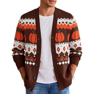 COOFANDY Mens Ugly Christmas Sweater Knitted Christmas Cardigan Sweater(Black Halloween Pumpkins)