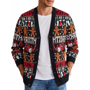 COOFANDY Mens Ugly Christmas Sweater Knitted Christmas Cardigan Sweater(Christmas Gift&gingerbread)