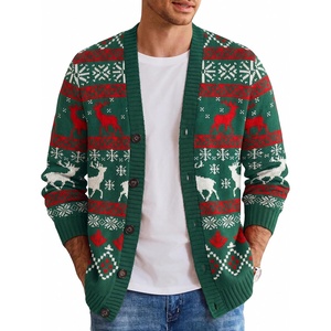 COOFANDY Mens Ugly Christmas Sweater Knitted Christmas Cardigan Sweater(Christmas Green and Red)