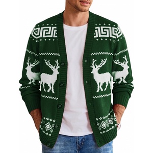 COOFANDY Mens Ugly Christmas Sweater Knitted Christmas Cardigan Sweater(Green-christmas Reindeer)