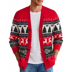 COOFANDY Mens Ugly Christmas Sweater Knitted Christmas Cardigan Sweater(Red Green and White Reindeer&snowflake)