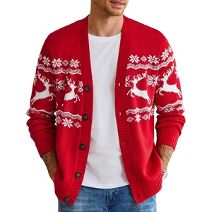 COOFANDY Mens Ugly Christmas Sweater Knitted Christmas Cardigan Sweater(Red Reindeer&snowflake)