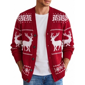 COOFANDY Mens Ugly Christmas Sweater Knitted Christmas Cardigan Sweater(Red-christmas Reindeer)