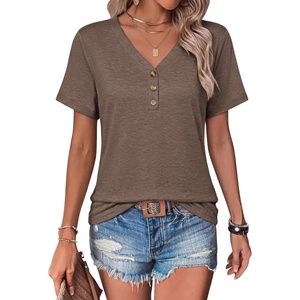 COOFANDY Women’s V Neck T Shirts Short Sleeve Tee Summer Loose Casual Tops(Brown)