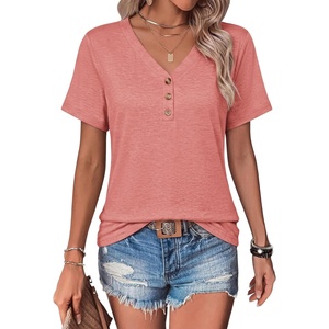 COOFANDY Women’s V Neck T Shirts Short Sleeve Tee Summer Loose Casual Tops(Coral)