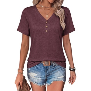 COOFANDY Women’s V Neck T Shirts Short Sleeve Tee Summer Loose Casual Tops(Red)