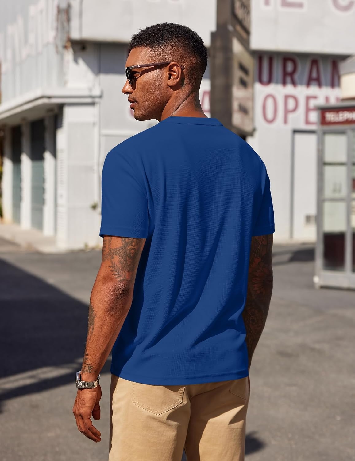 image:imageCOOFANDY Mens Henley Shirts Short Sleeve Texture Casual Button Tee ShirtsBlue