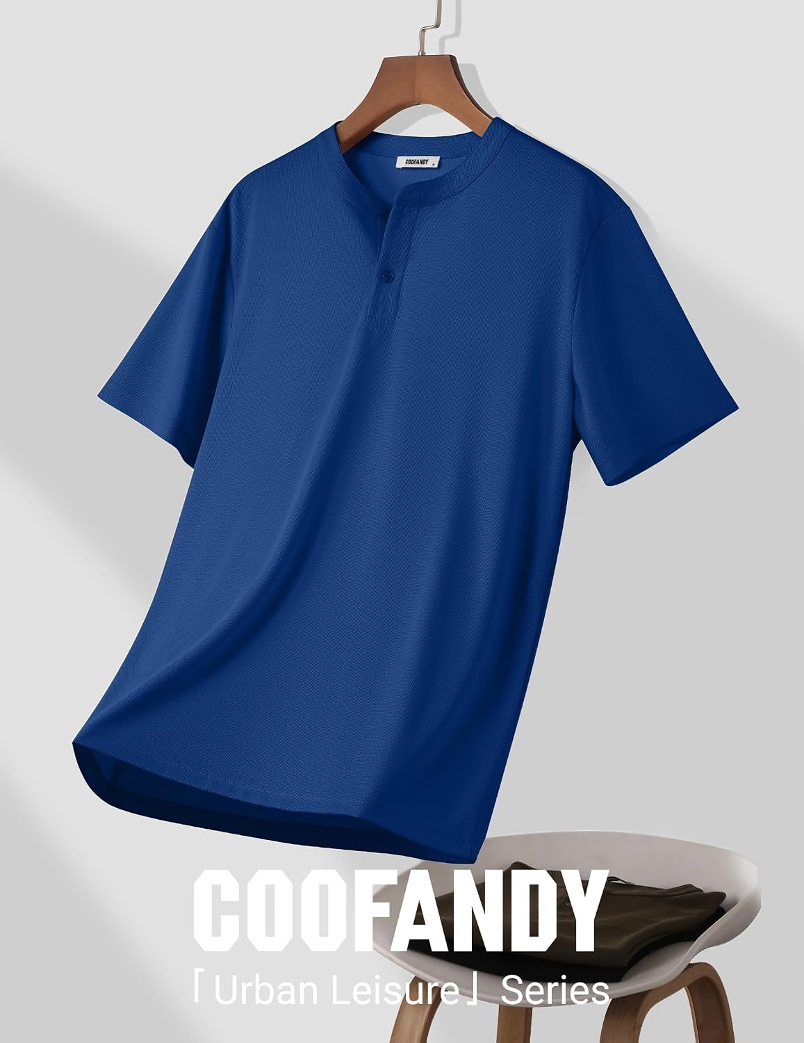image:imageCOOFANDY Mens Henley Shirts Short Sleeve Texture Casual Button Tee ShirtsBlue