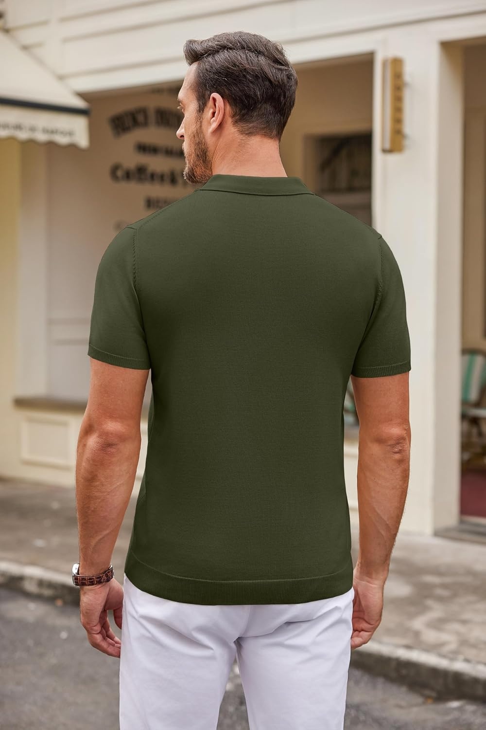 image:imageCOOFANDY Mens Knit Polo Shirts Casual Short Sleeve Button Down Polo ShirtArmy Green