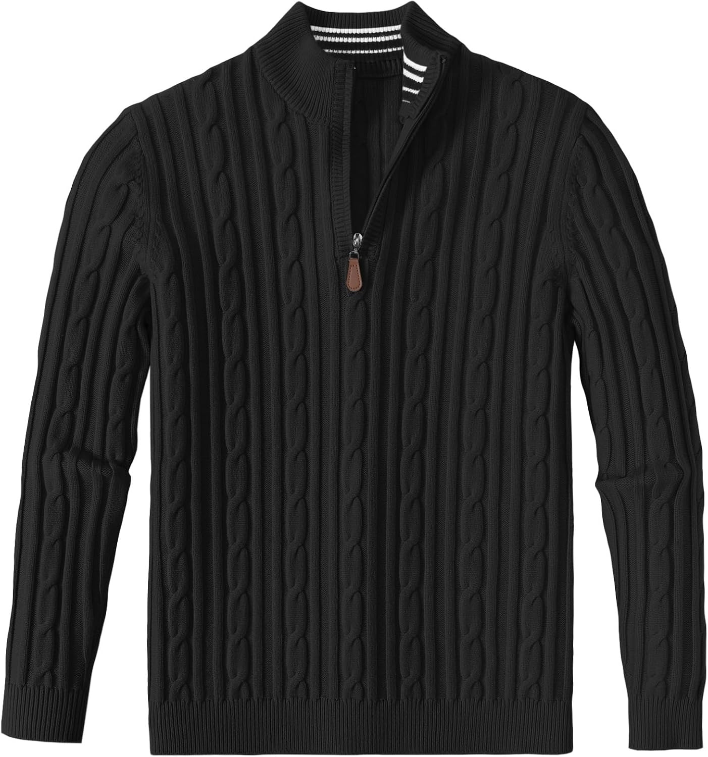image:imageCOOFANDY Mens Quarter Zip Pullover Cable Knit Mock Neck Dress SweaterBlack
