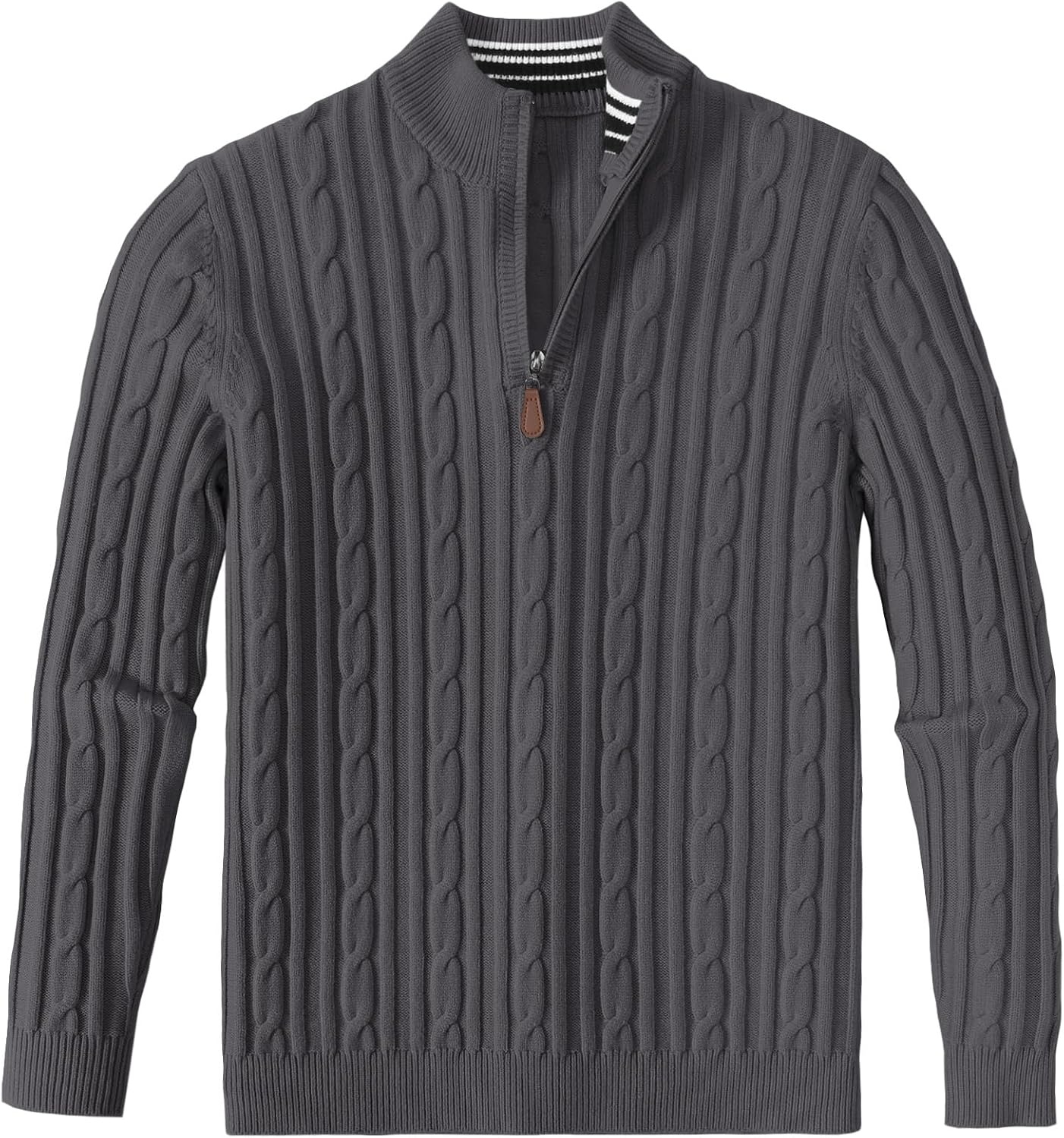 image:imageCOOFANDY Mens Quarter Zip Pullover Cable Knit Mock Neck Dress SweaterDark Grey