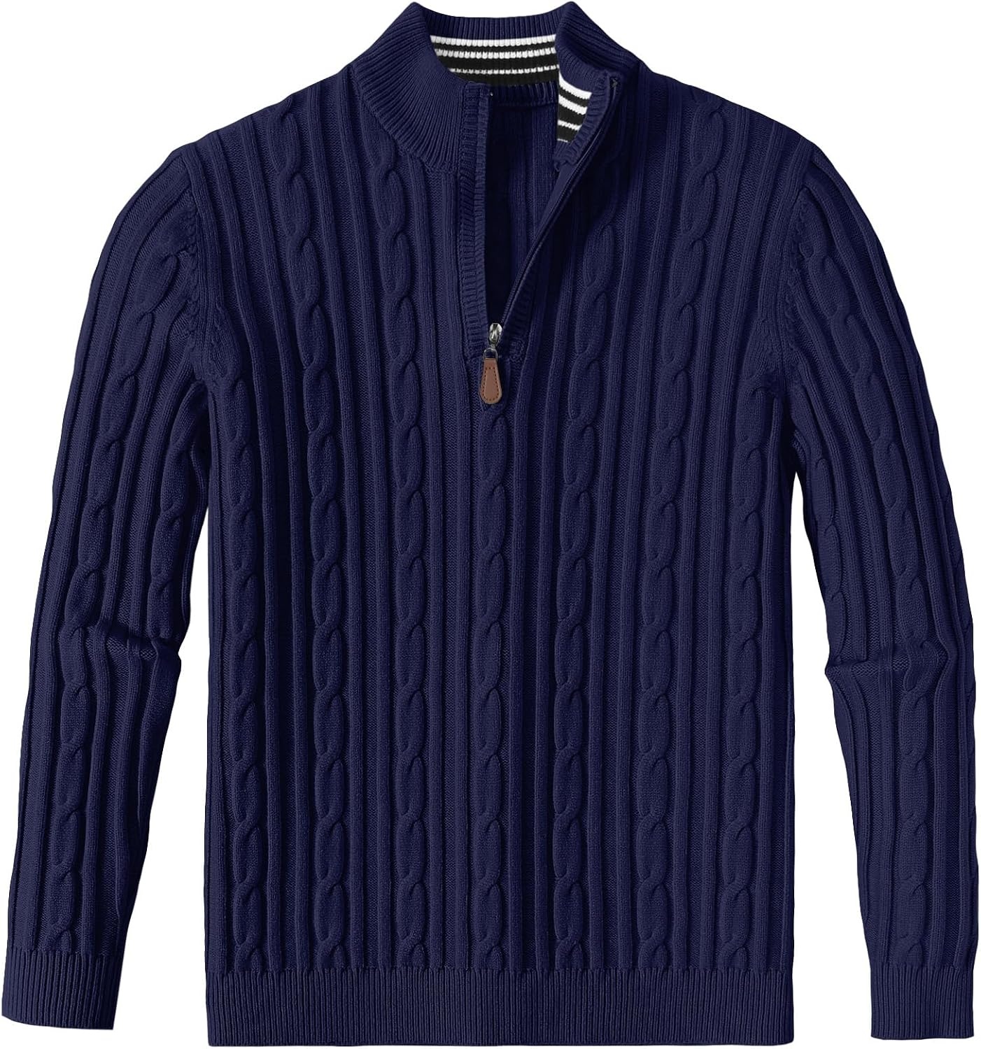 image:imageCOOFANDY Mens Quarter Zip Pullover Cable Knit Mock Neck Dress SweaterNavy Blue