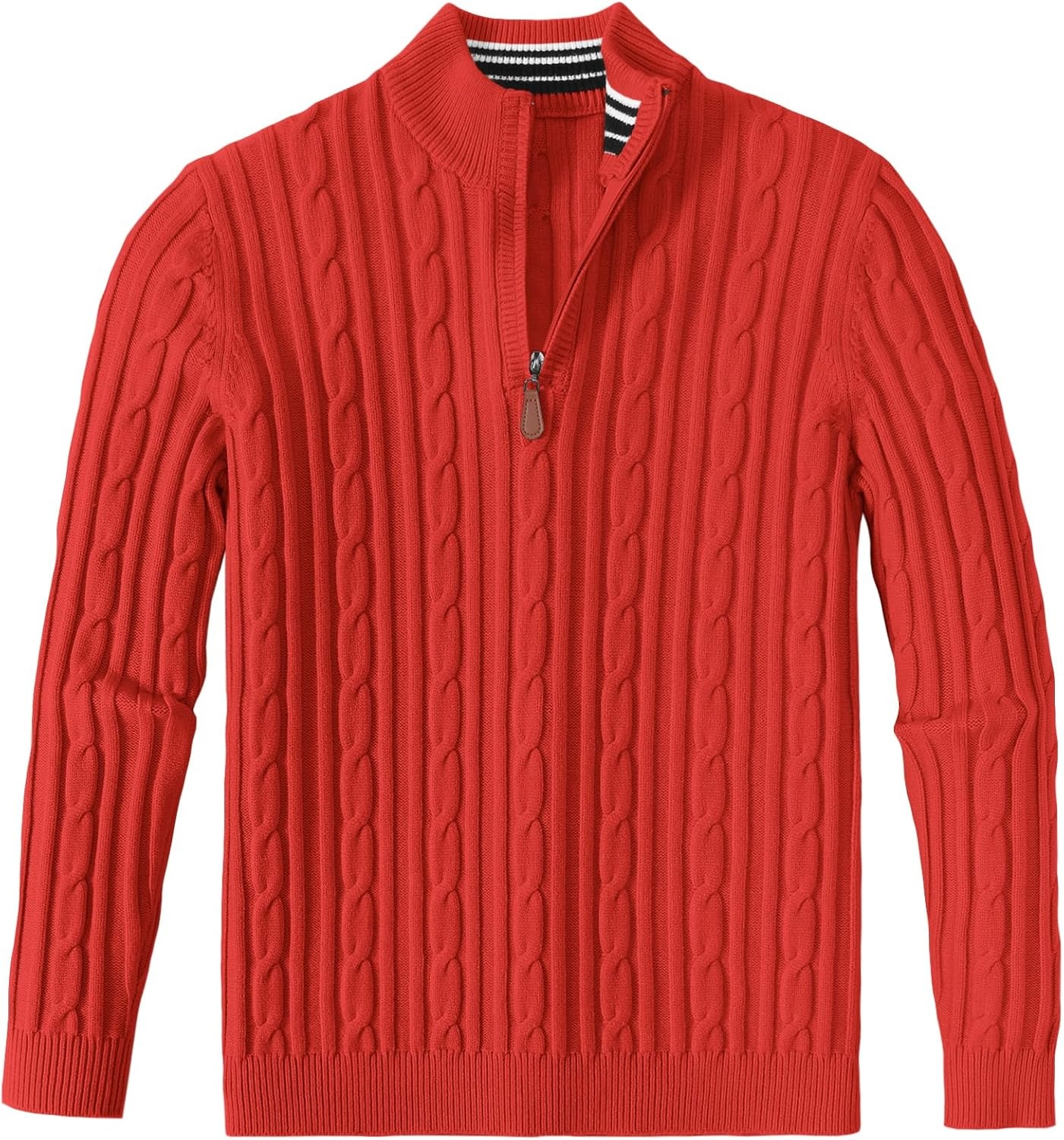 image:imageCOOFANDY Mens Quarter Zip Pullover Cable Knit Mock Neck Dress SweaterRed