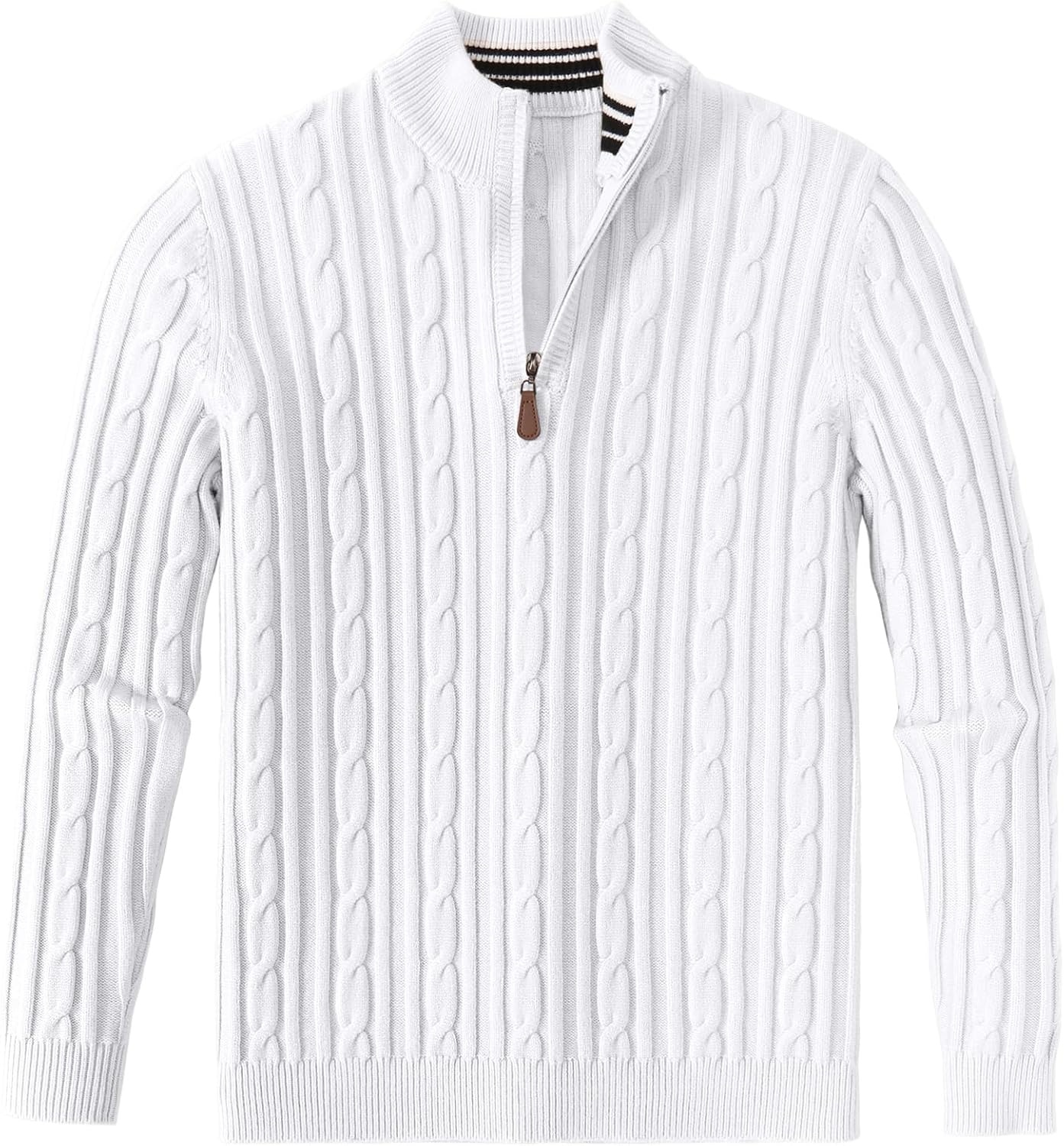 image:imageCOOFANDY Mens Quarter Zip Pullover Cable Knit Mock Neck Dress SweaterWhite